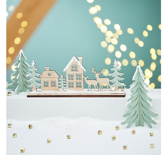 Décoration à emboîter en bois VBS « Paysage avec ses rennes et maisons »