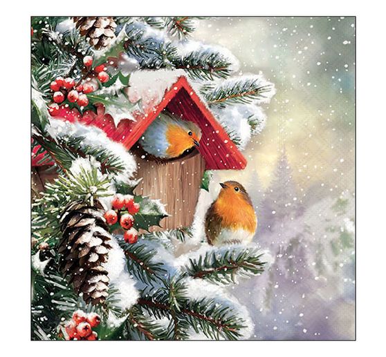 Napkin "Robin winter house"