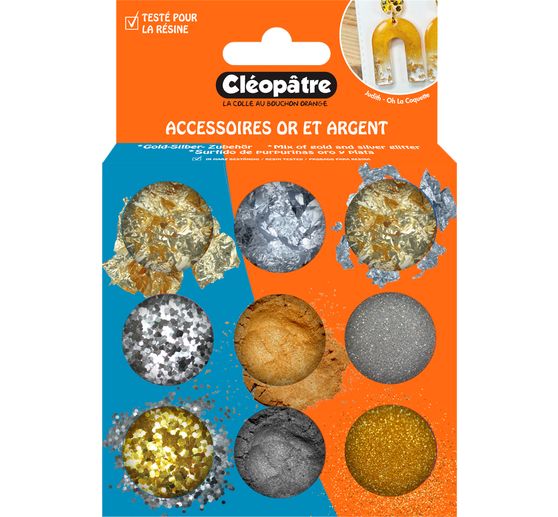 Assortiment de particules or-argent, 9 pots