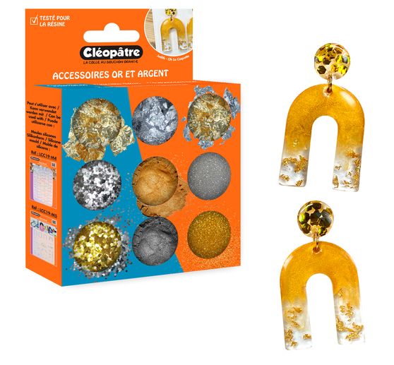 Assortiment de particules or-argent, 9 pots