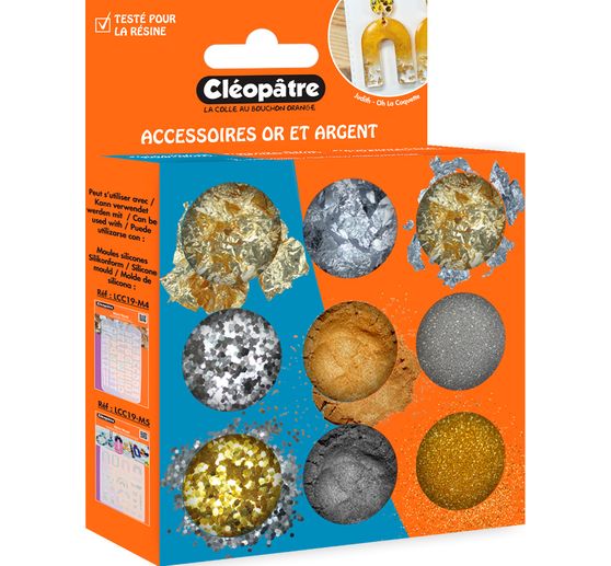 Assortiment de particules or-argent, 9 pots