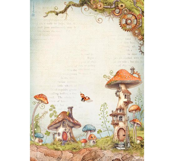 Soie de paille à motifs « Hidden Grove - Mushroom Houses »