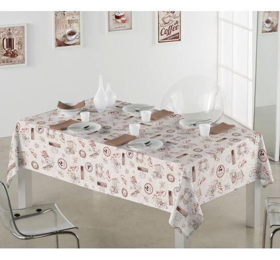 Tissu imprimé aspect lin au mètre « Coffee »