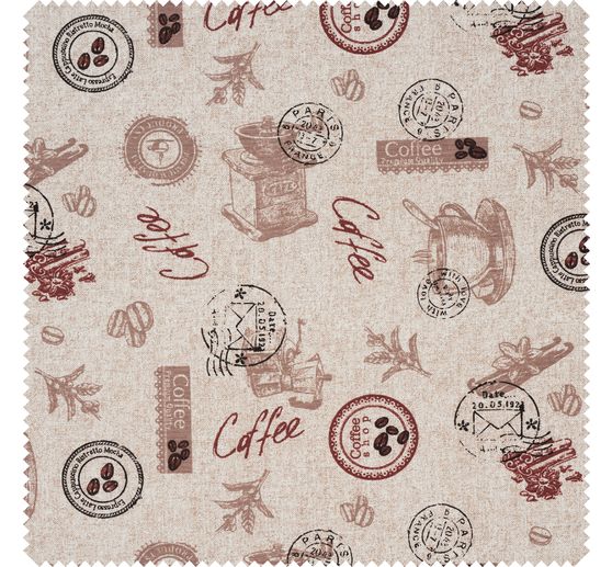 Tissu imprimé aspect lin au mètre « Coffee »