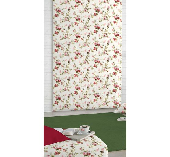 Tissu imprimé aspect lin au mètre « Roses »