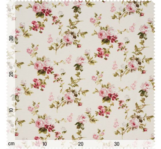 Tissu imprimé aspect lin au mètre « Roses »