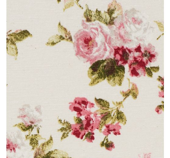 Tissu imprimé aspect lin au mètre « Roses »