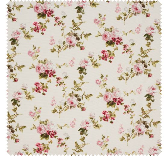 Tissu imprimé aspect lin au mètre « Roses »