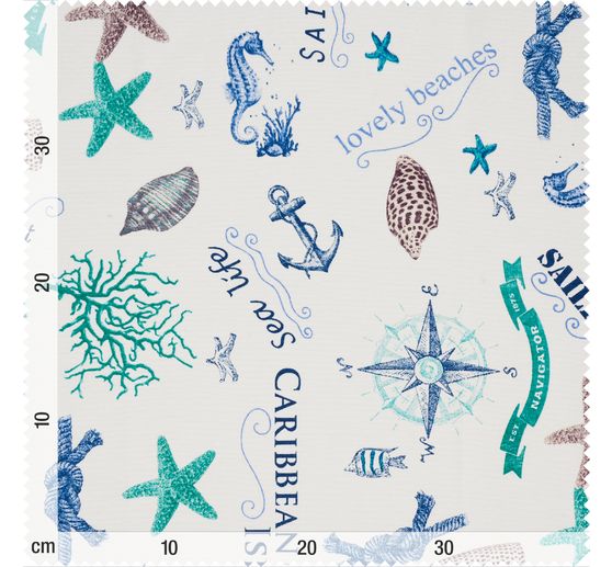 Tissu imprimé aspect lin au mètre « Sealife »