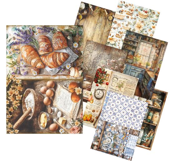 Motiv-Strohseiden Sortiment "Cookbook", 8er-Set