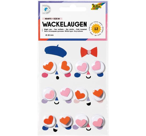 Wobbly eyes "Hearts", 20 mm, self-adhesive