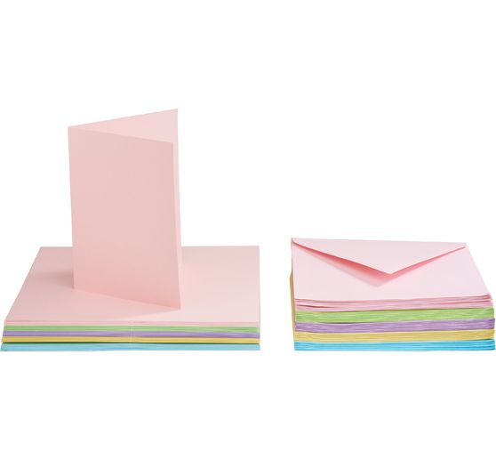Cartes doubles et enveloppes VBS « Couleurs pastel », A6, 50 pc.