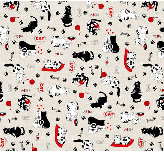 Dekostoff Leinenoptik "Cats"