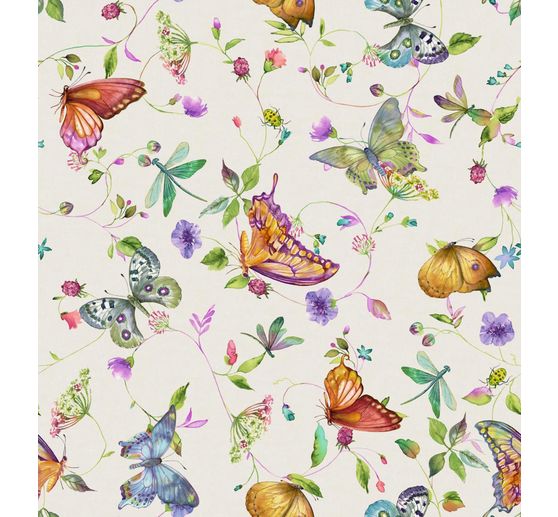 Dekostoff Leinenoptik "Schmetterlinge und Blumen"