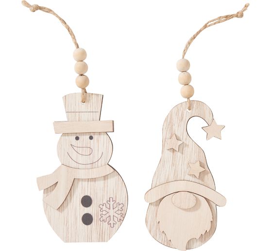 VBS Holz-Anhänger "Wichtel und Schneemann", 2-er Set