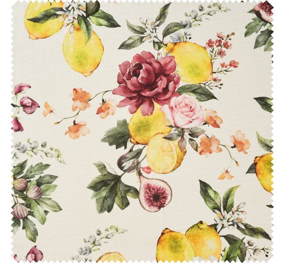 Tissu coton au mètre « Citron et roses »