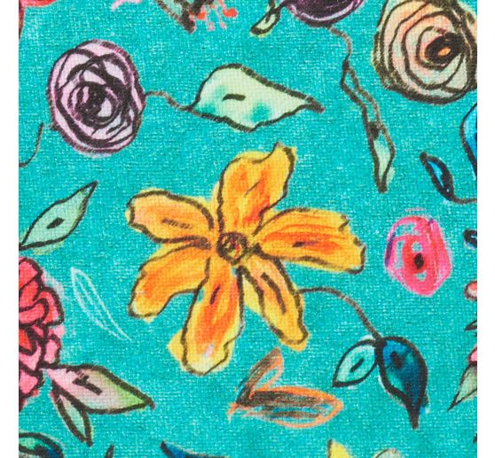 Polyester-Stoff "Blumen-Türkis"