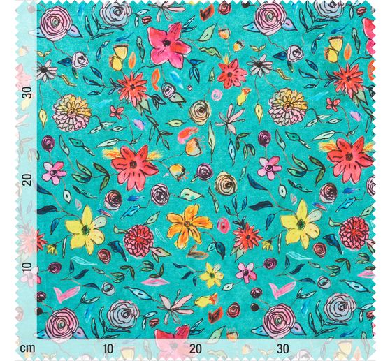 Polyester-Stoff "Blumen-Türkis"