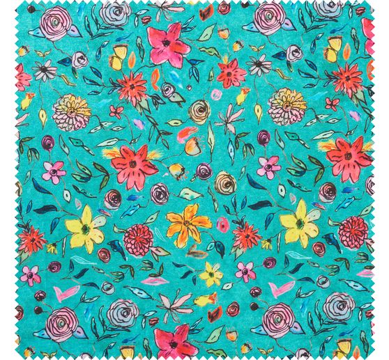 Polyester-Stoff "Blumen-Türkis"