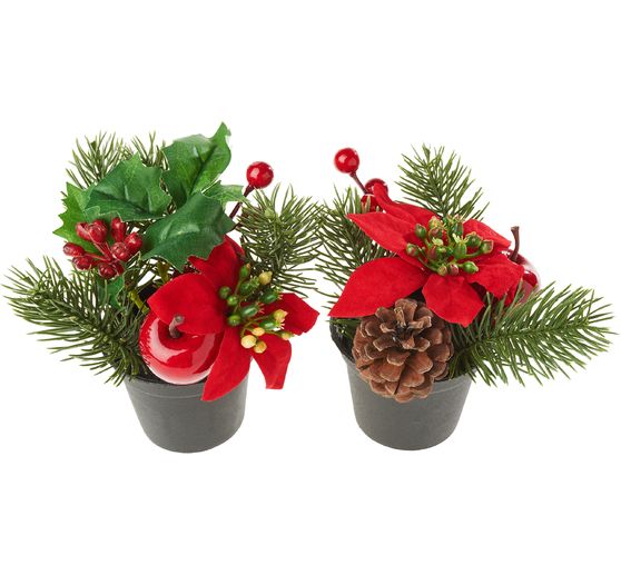 Christmas arrangement with fir tree in a pot, 2 pieces