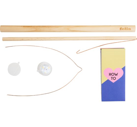 Tige pour lanterne en bois avec fil de fer + 1 lumière LED