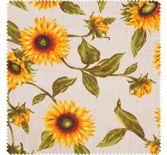 Tissu déco imprimé aspect lin au mètre « Tournesol »