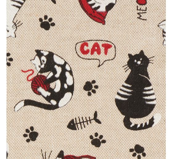 Tissu déco imprimé aspect lin au mètre « Cats »