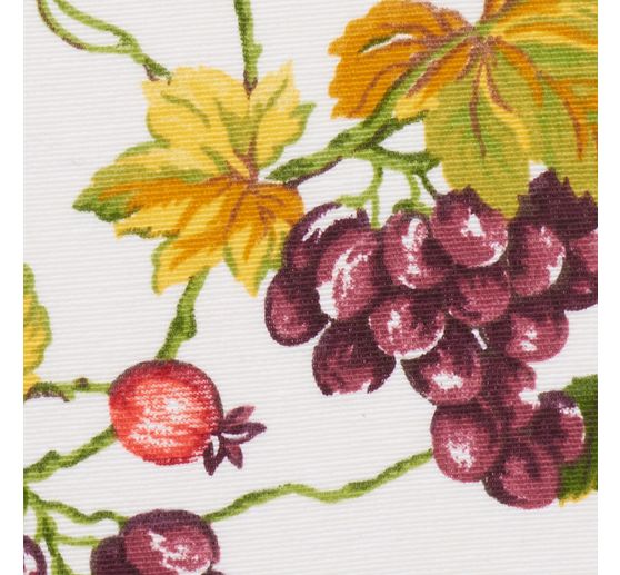 Tissu déco imprimé aspect lin au mètre « Fruits et feuilles »