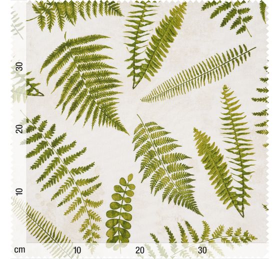 Tissu déco imprimé aspect lin au mètre « Fougère »