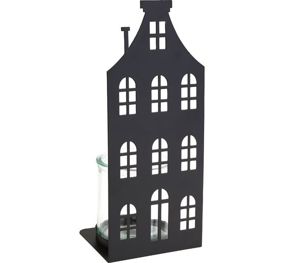 Metall-Windlicht "Hausfront" mit Glas