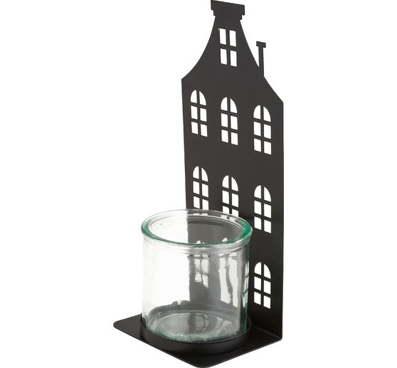 Metall-Windlicht "Hausfront" mit Glas