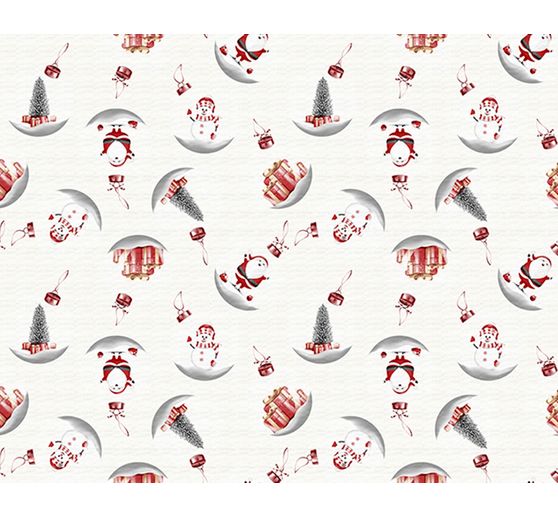 Motif fabric linen optics with gold print "Snowman and Santa"
