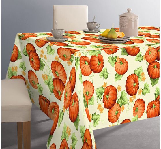 Tissu imprimé aspect lin au mètre « Citrouille »