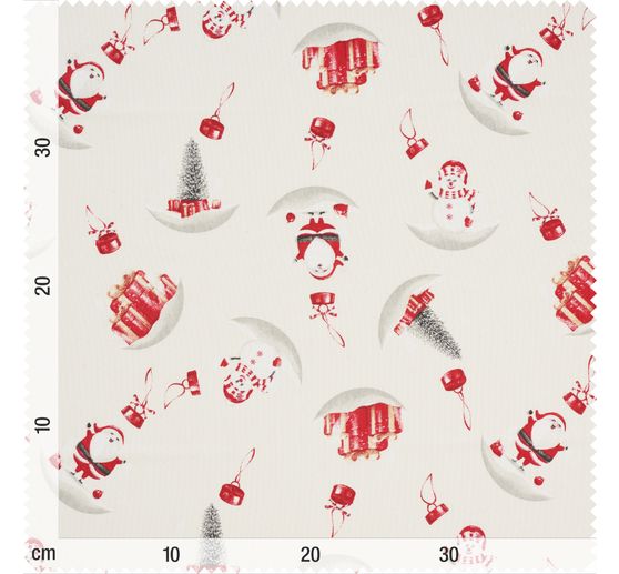 Motiv-Stoff Leinenoptik mit Golddruck "Snowman and Santa"