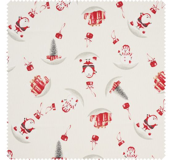 Motiv-Stoff Leinenoptik mit Golddruck "Snowman and Santa"