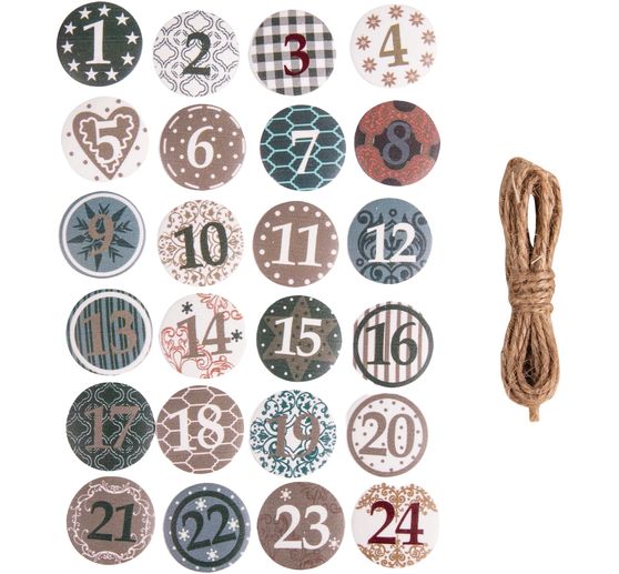 Adventszahlen Buttons "Christmas Patterns" mit Klebepunkt