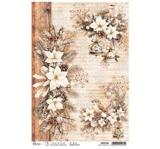 Soie de paille à motifs « Winter Season - White Poinsettia »