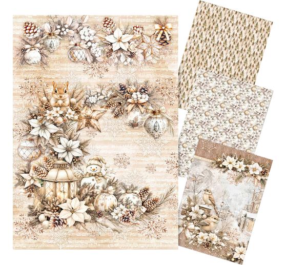 Motiv-Strohseiden Sortiment "Winter Season", 4er-Set