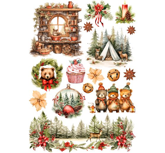 Motiv-Strohseiden Sortiment "Cosy Christmas", 8er-Set