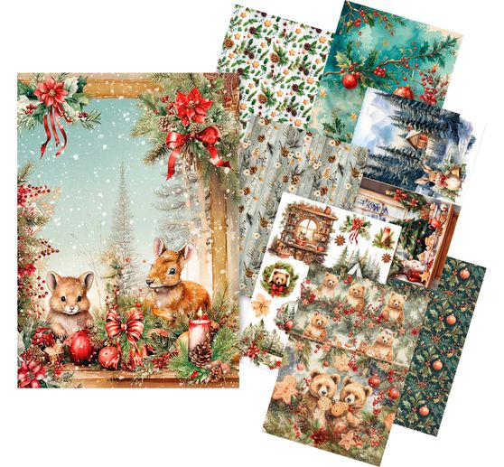 Motiv-Strohseiden Sortiment "Cosy Christmas", 8er-Set