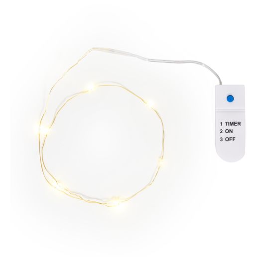 Guirlande lumineuse micro-LED VBS, avec minuterie 6/18 h, câble doré, 10 LED
