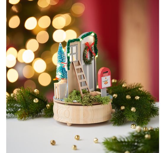 Boîte à musique VBS « Douce nuit », pin/MDF, env. Ø 14 cm, env. H 6,5 cm