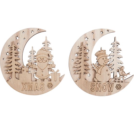 VBS Holz-Anhänger "Halbmond mit Santa und Snowy", 2er Set