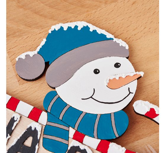 Pique en bois avec écriteau VBS « Bonhomme de neige »