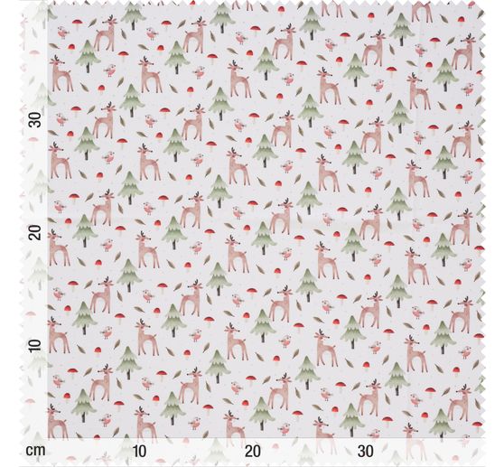 Tissu coton au mètre « Chevreuil dans la forêt de champignons »