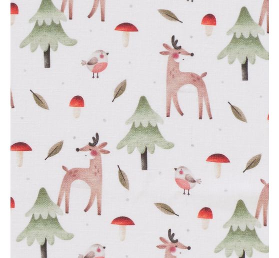 Tissu coton au mètre « Chevreuil dans la forêt de champignons »