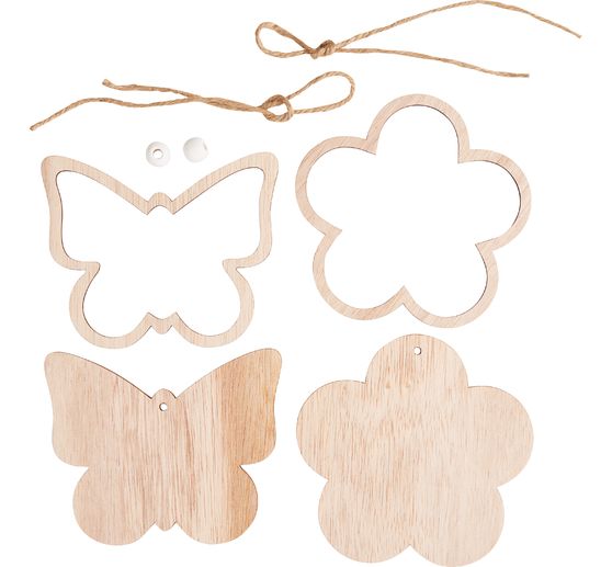 VBS Holz-Anh&auml;nger mit Rahmen "Blume und Schmetterling", 2er-Set