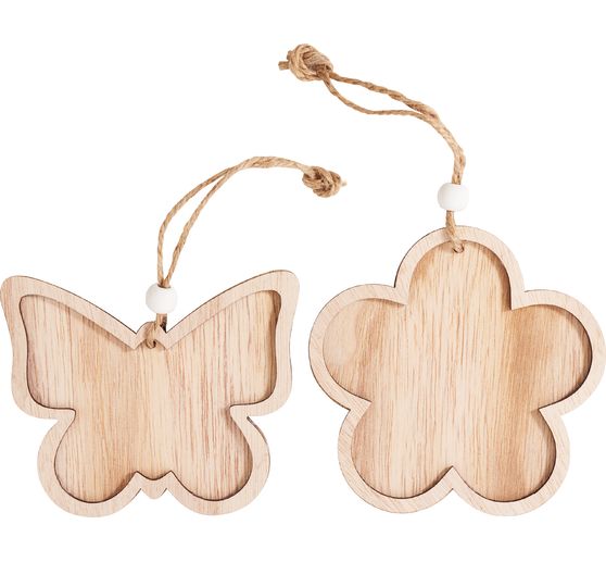 VBS Holz-Anh&auml;nger mit Rahmen "Blume und Schmetterling", 2er-Set