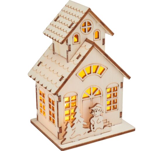 VBS Wooden building kit "House with tower and snowman", incl. LEDs