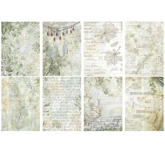 Motif straw silk backgrounds "Herbarium Silvae", set of 8
